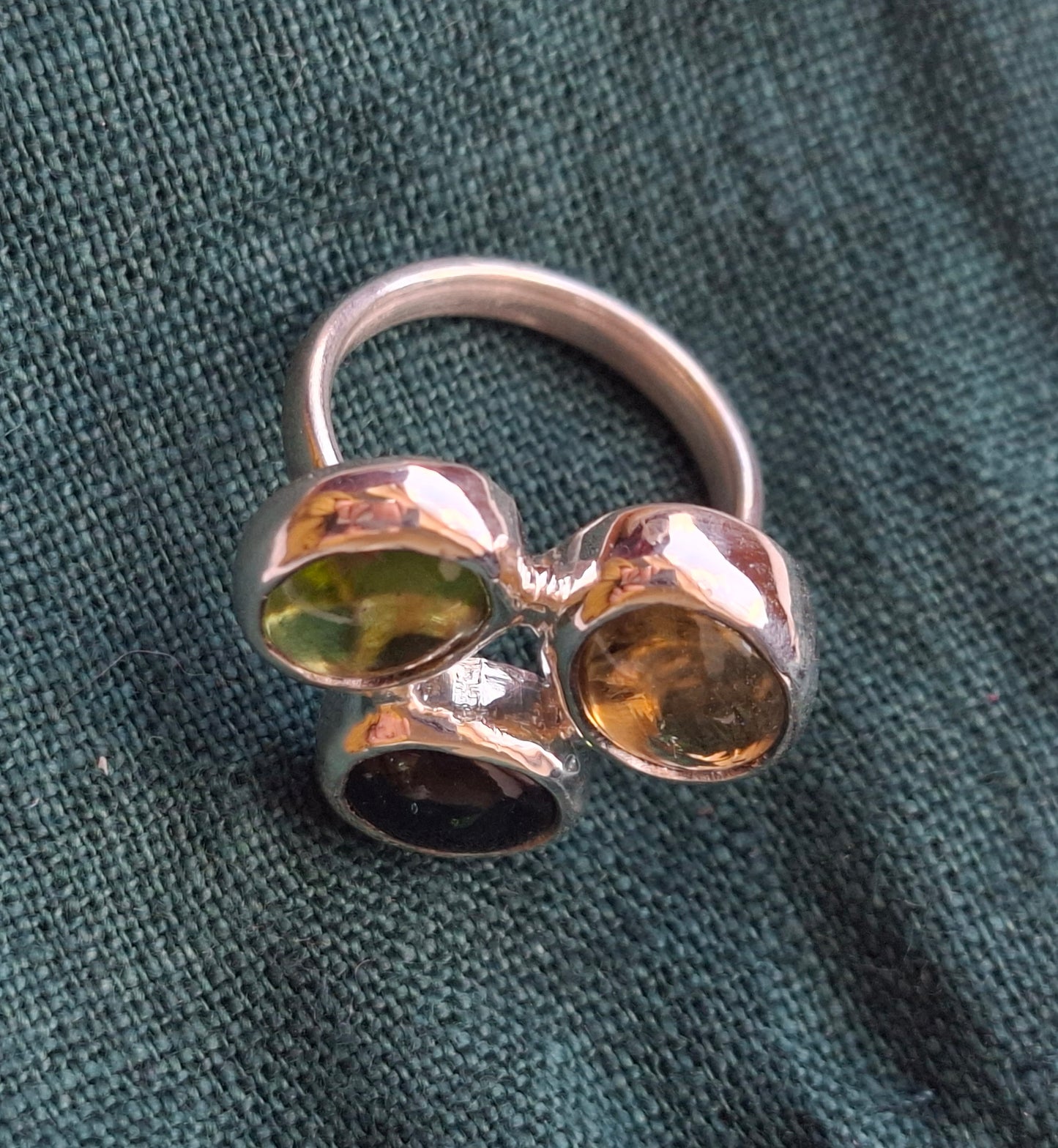 Citrine,peridot,tourmaline,silver ring