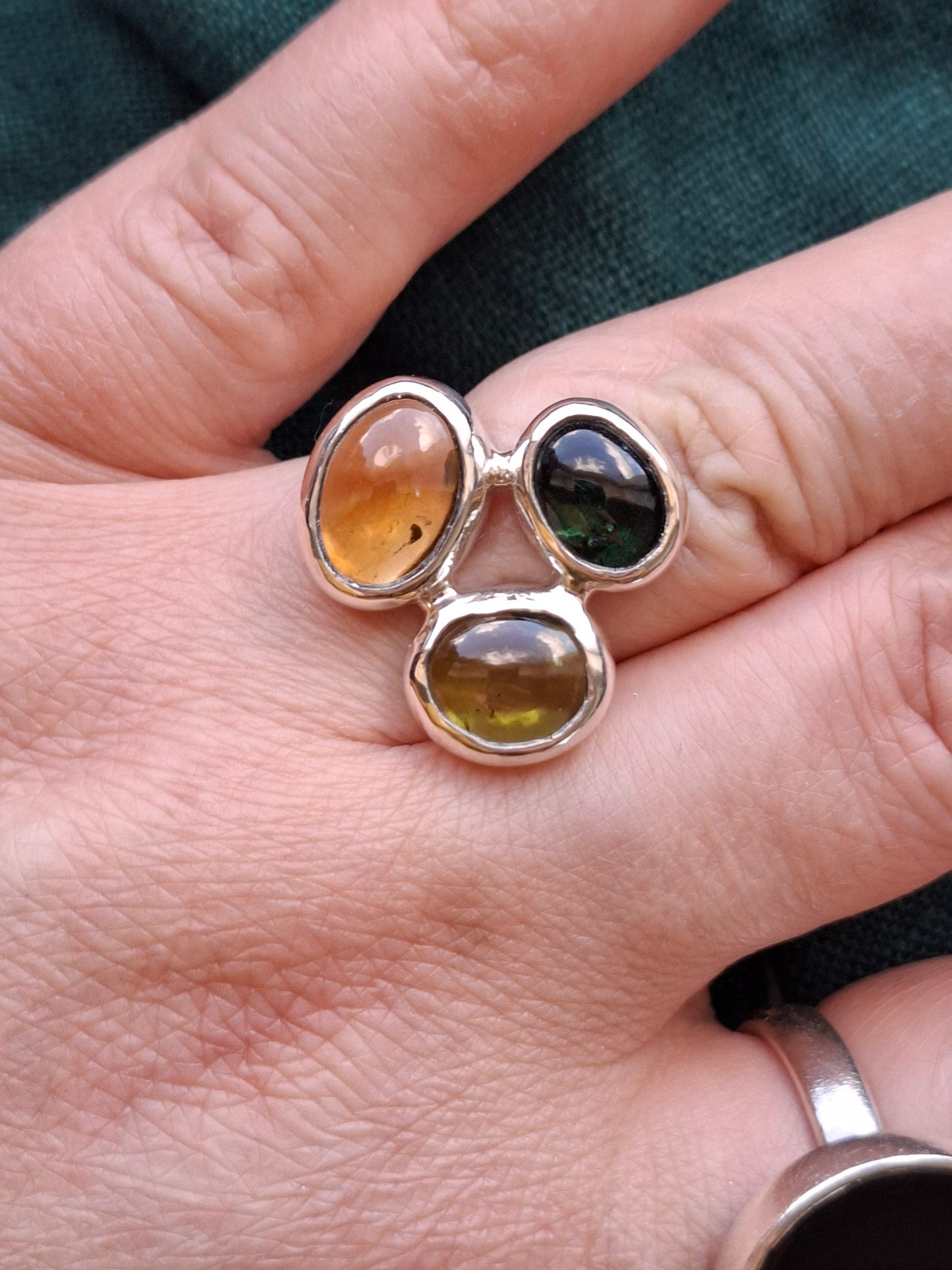 Citrine,peridot,tourmaline,silver ring