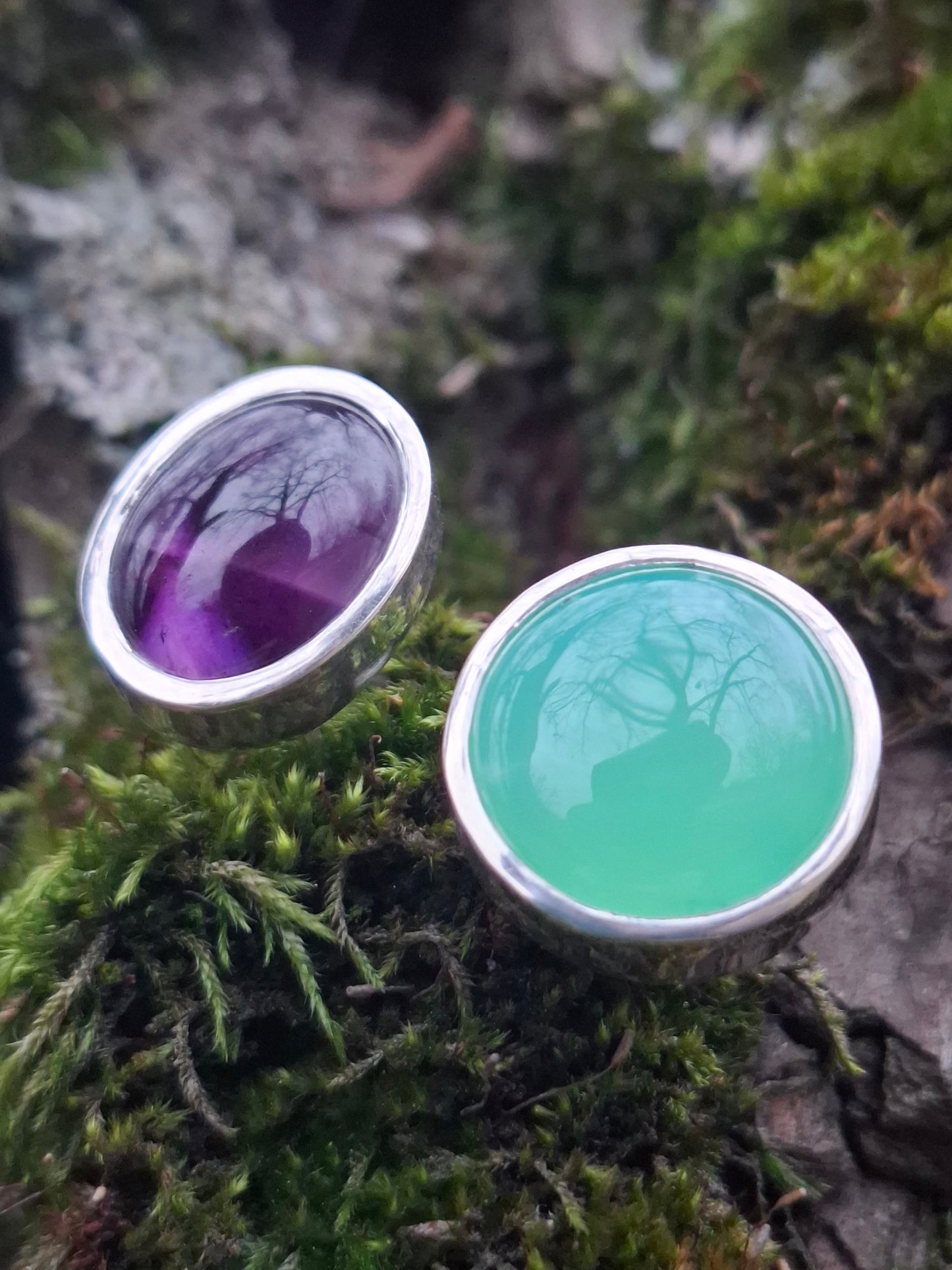 Amethyst, chalcedony, silver ring