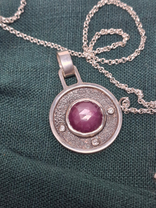 Ruby, silver pendant