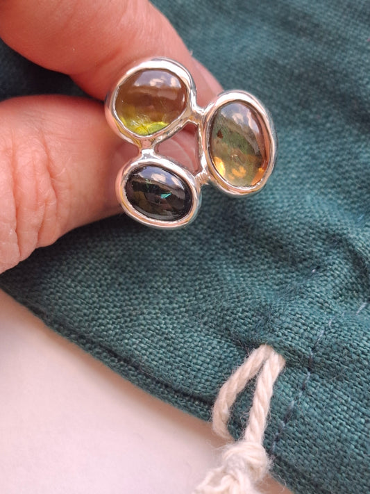 Citrine,peridot,tourmaline,silver ring