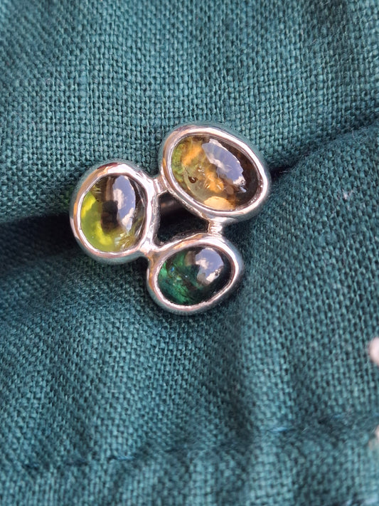 Citrīna,peridota,turmalīna,sudraba gredzens