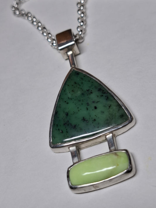 Jade and magnesite, silver pendant