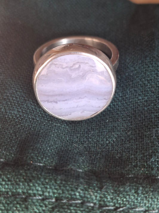 Lace agate, silver ring