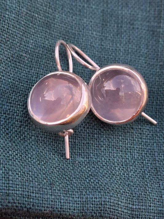 Rose quartz, silver earrings