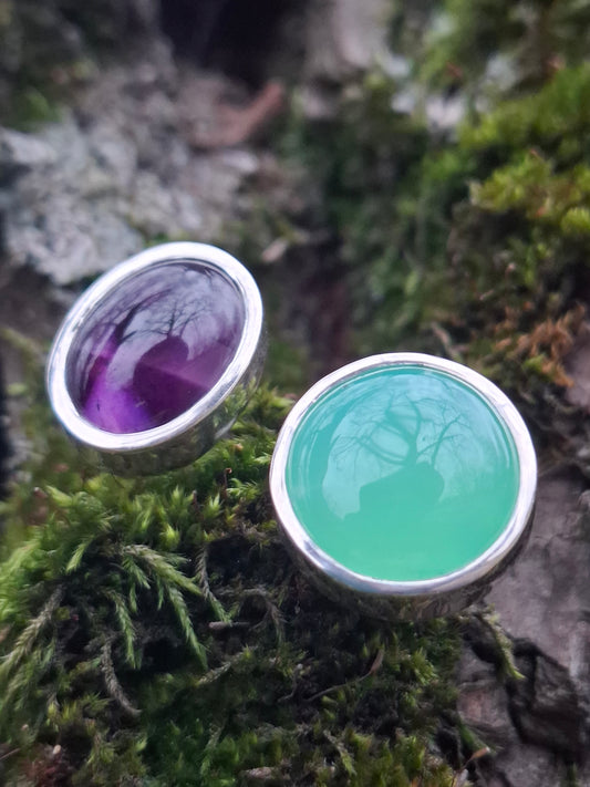 Amethyst, chalcedony, silver ring