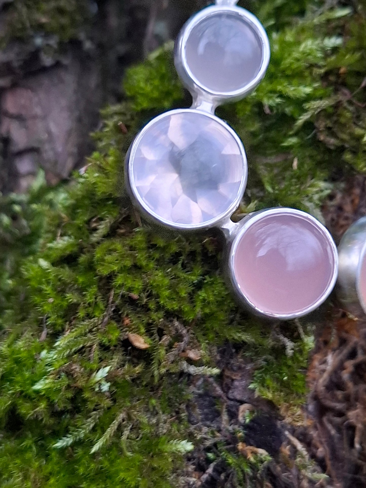 Rose quartz, chalcedony silver earrings