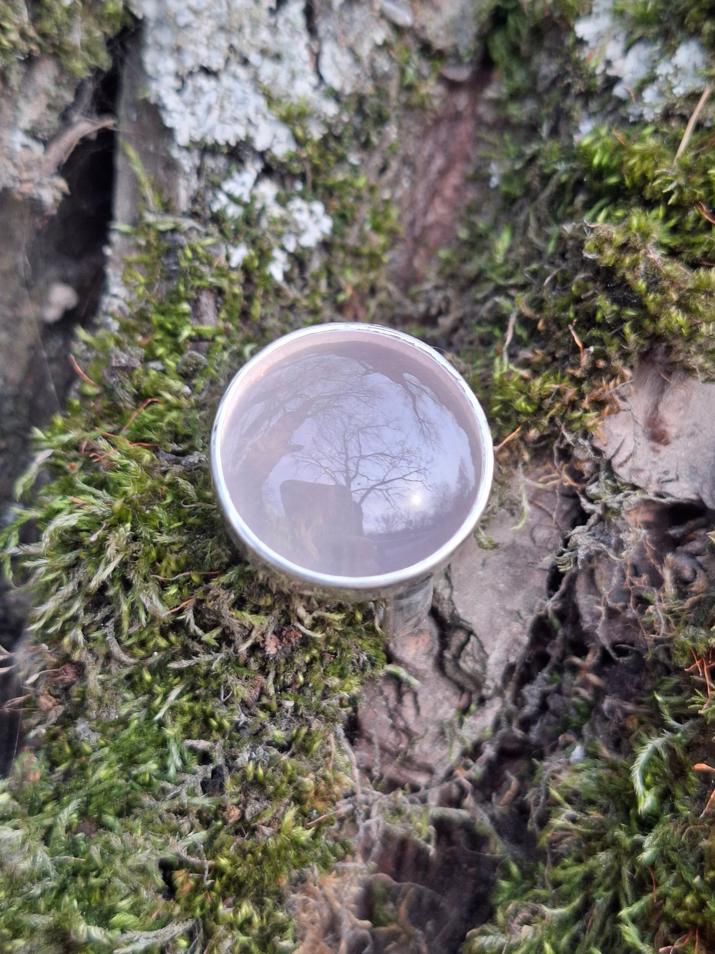 Rose quartz, silver ring